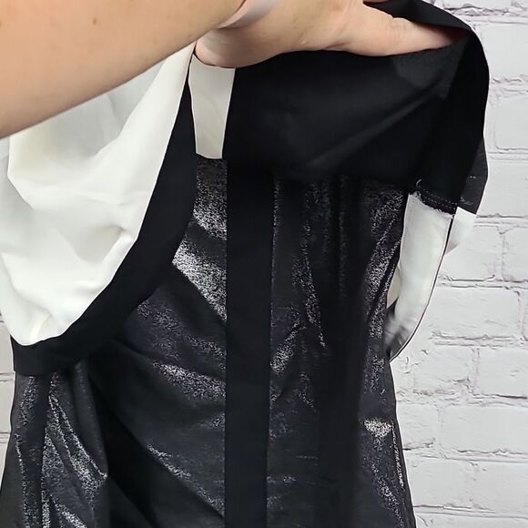 Express Black Cream Silver Color Block Metallic Open Back Sleeveless Work Blouse - Picture 6 of 11